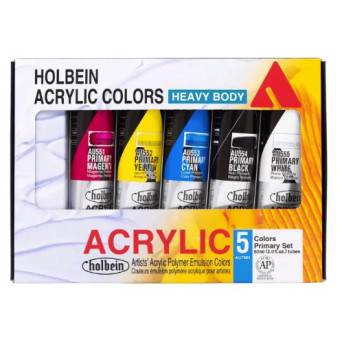 Set of Heavy Body Acrylic Paints - Holbein - Primary, 5 x 60 ml