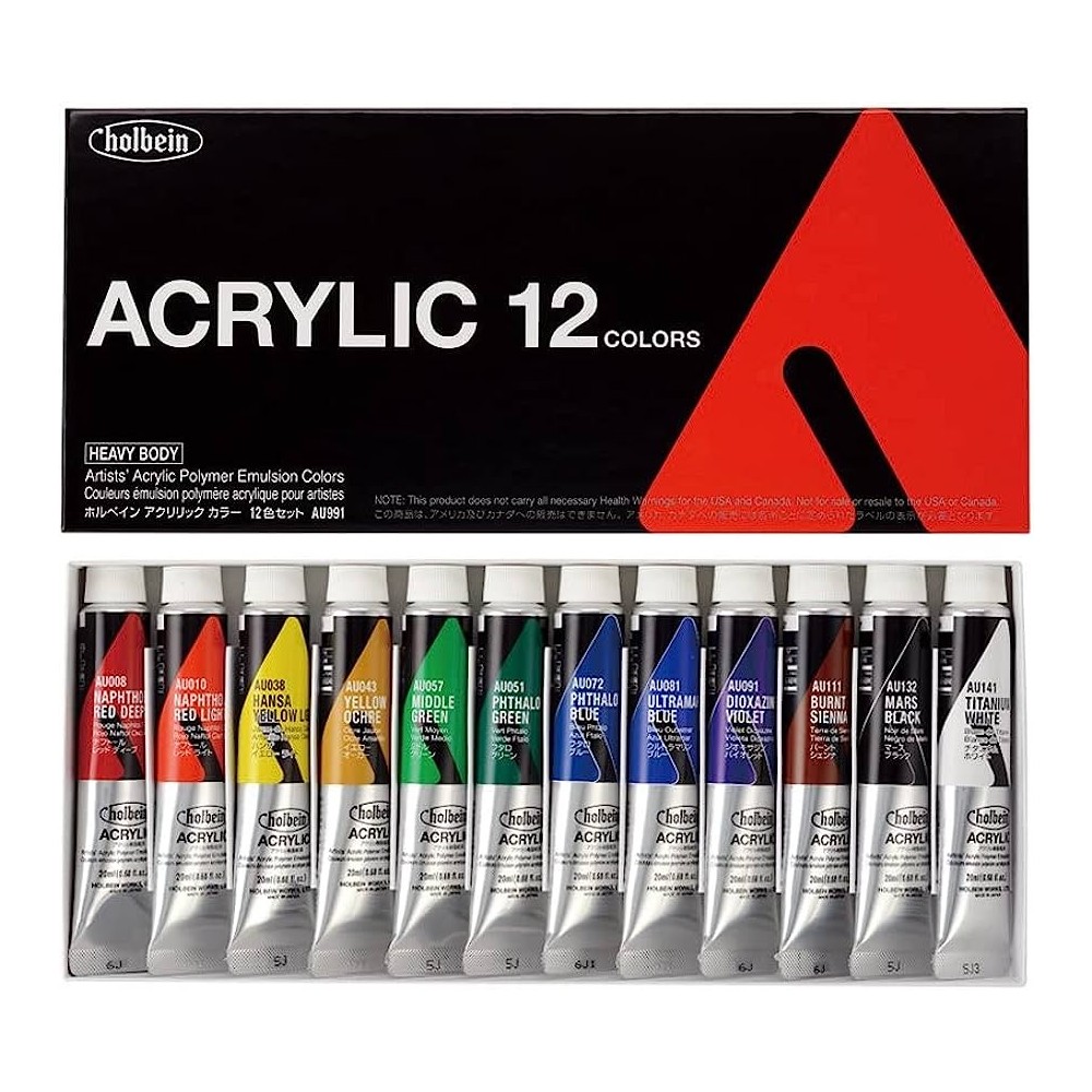 Set of Heavy Body Acrylic Paints - Holbein - 12 x 20 ml