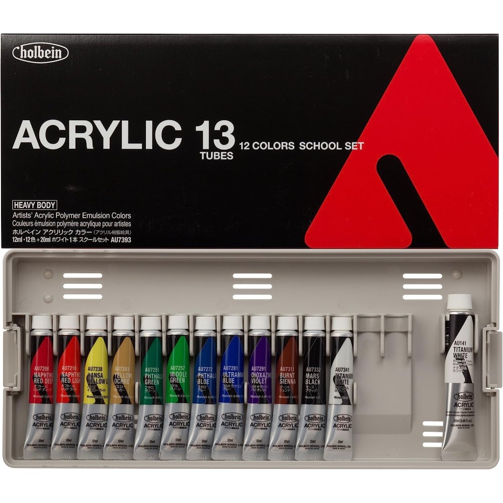 Set of Heavy Body Acrylic Paints, School Set - Holbein - 13 pcs.