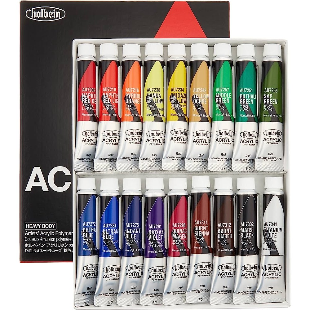 Zestaw farb akrylowych Heavy Body Acrylic, School Set - Holbein - 18 kolorów x 12 ml