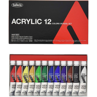 Zestaw farb akrylowych Heavy Body Acrylic, School Set - Holbein - 12 kolorów x 12 ml