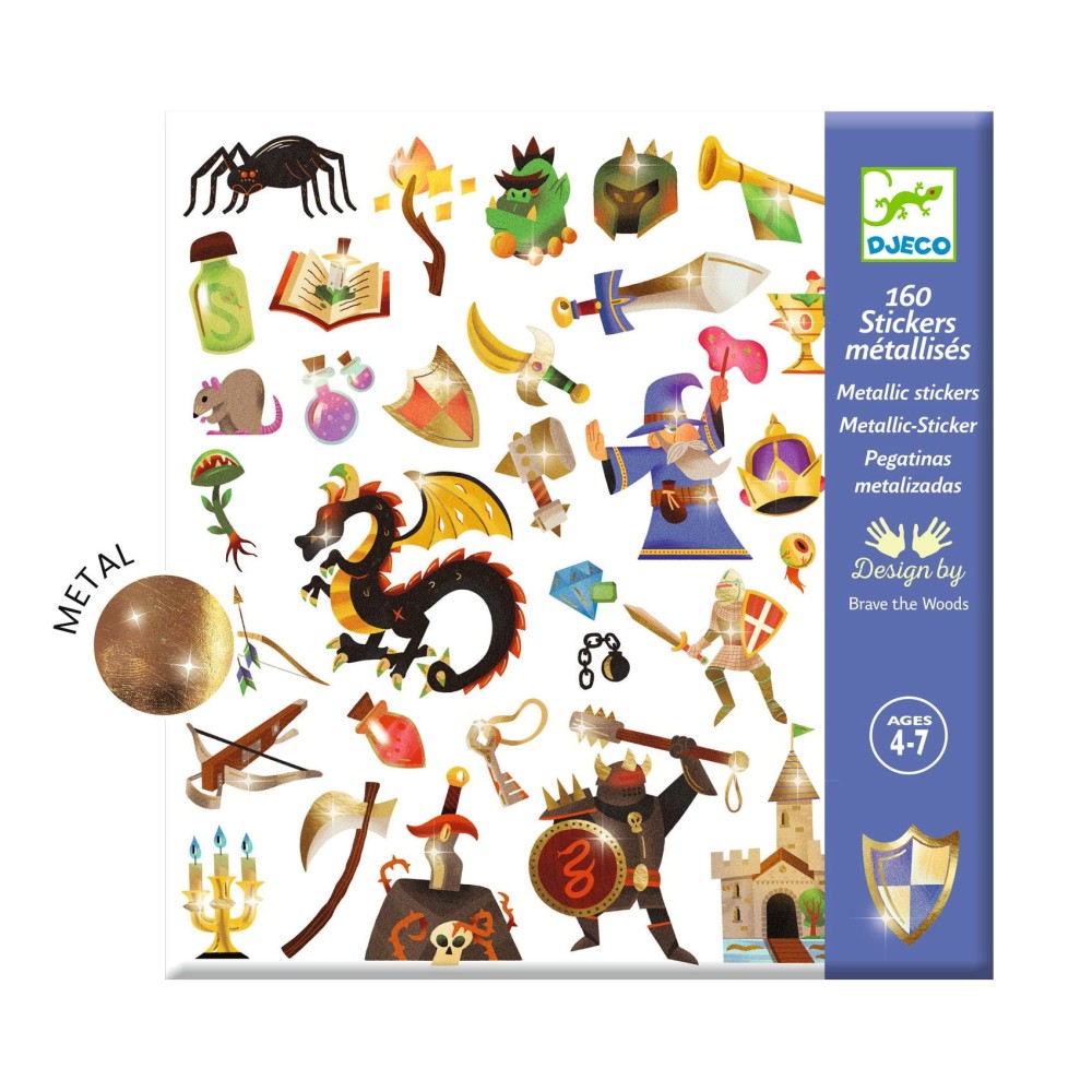 Set of metallic stickers Knights and Castles - Djeco - 160 pcs.