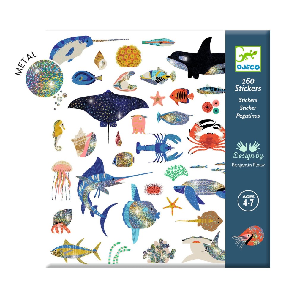 Set of metallic stickers - Djeco - Ocean, 160 pcs.