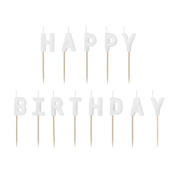 Birthday candles Happy Birthday - white, 13 pcs.