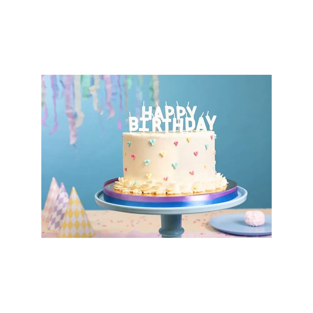 Birthday candles Happy Birthday - white, 13 pcs.