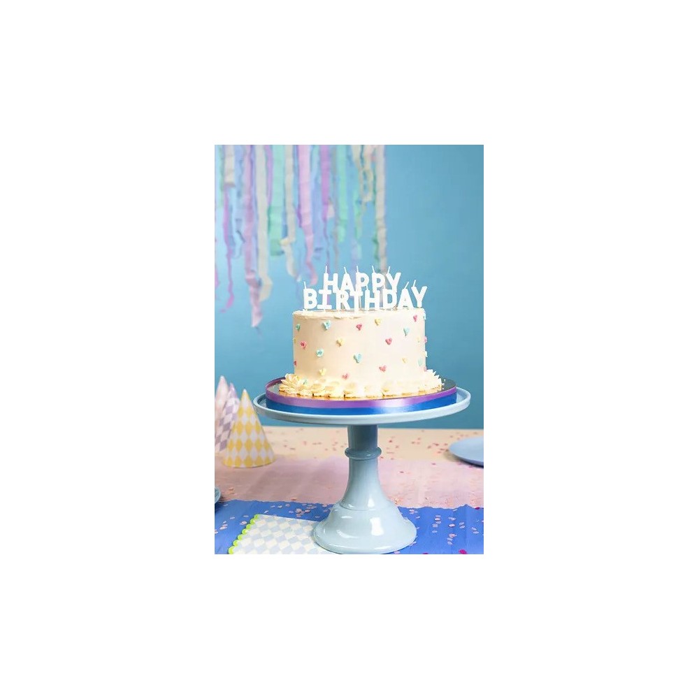 Świeczki urodzinowe Happy Birthday - białe, 13 szt.