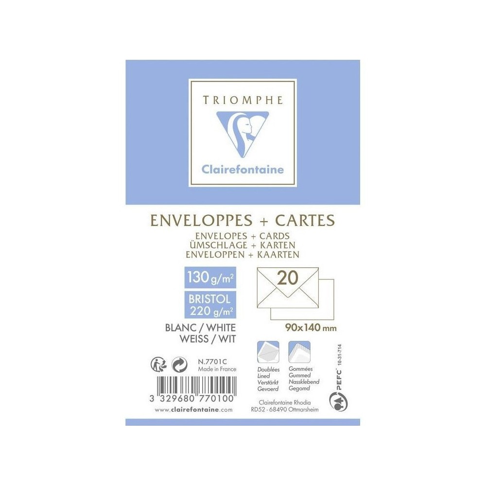 Set of envelopes and cards - Clairefontaine - White, 9 x 14 cm, 20 pcs.