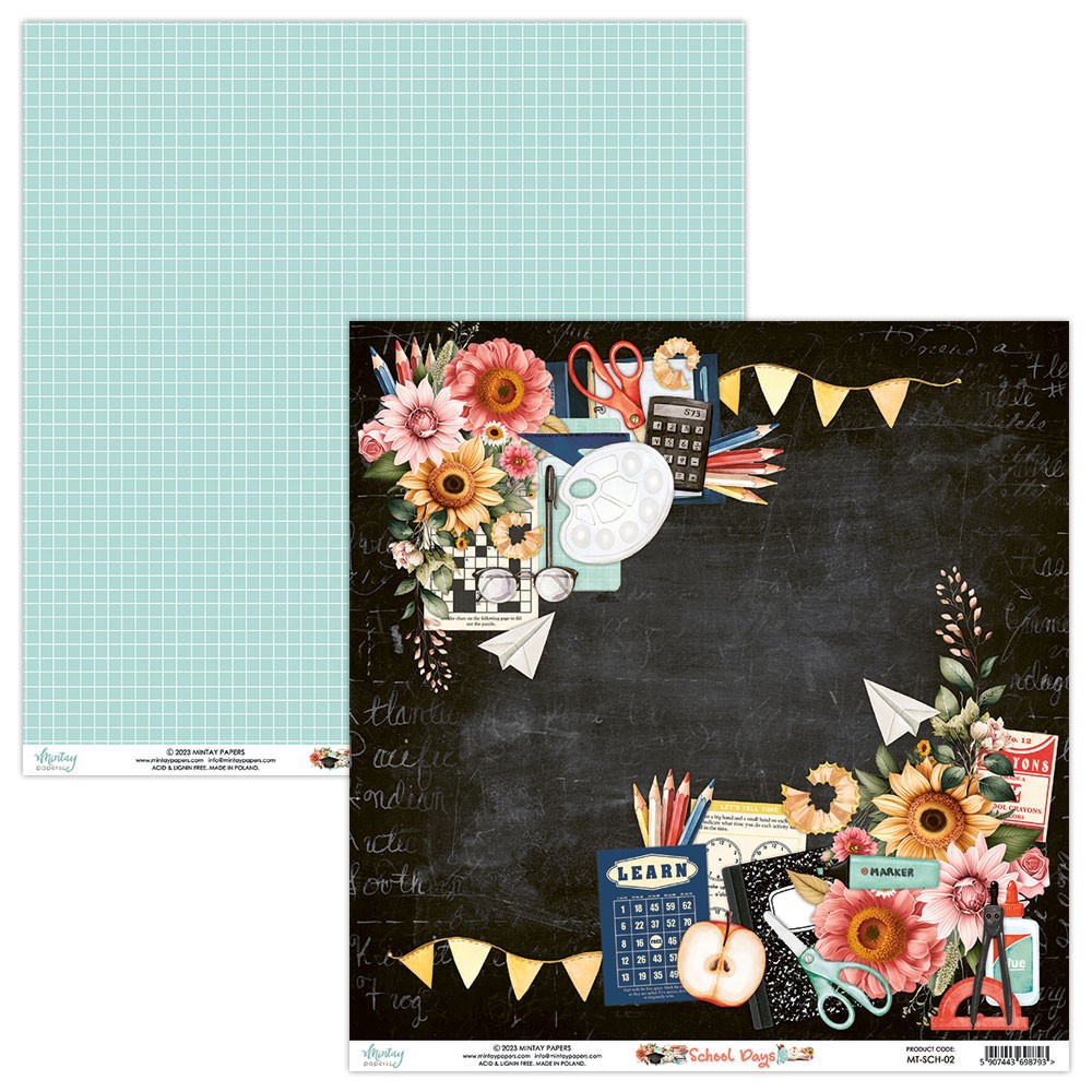 Scrapbooking paper 30,5 x 30,5 cm - Mintay - School Days 02
