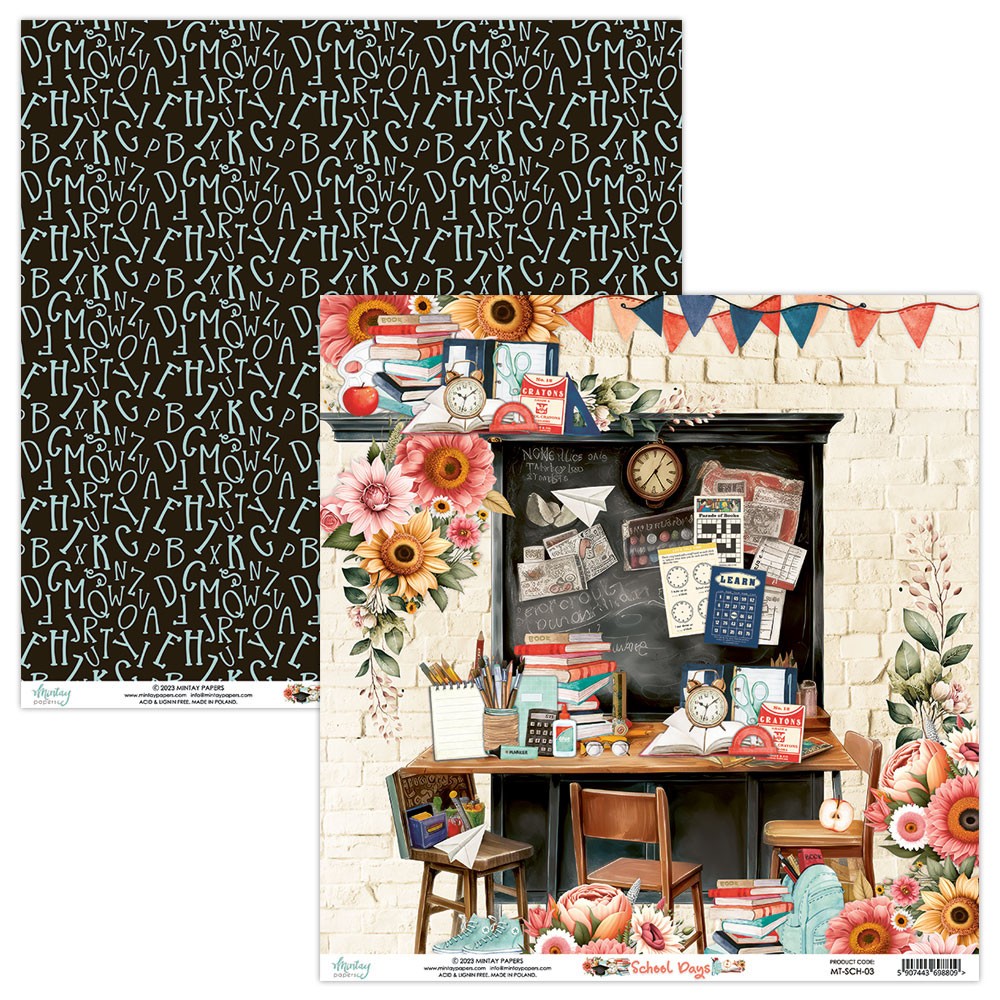 Papier do scrapbookingu 30,5 x 30,5 cm - Mintay - School Days 03