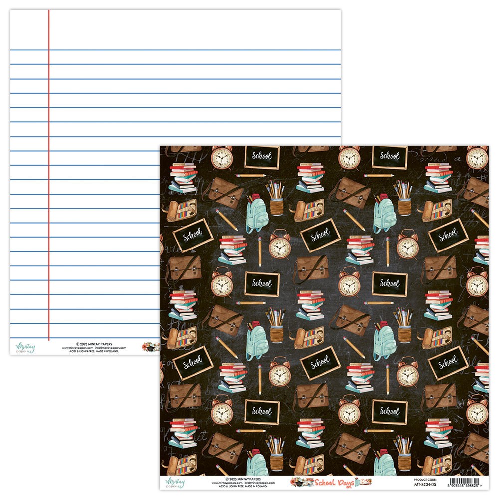 Scrapbooking paper 30,5 x 30,5 cm - Mintay - School Days 05