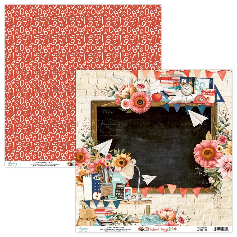 Set of scrapbooking papers 15,2 x 15,2 cm - Mintay - School Days