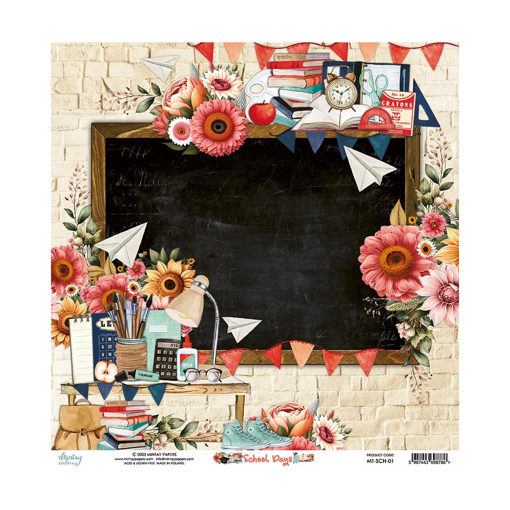 Set of scrapbooking papers 15,2 x 15,2 cm - Mintay - School Days