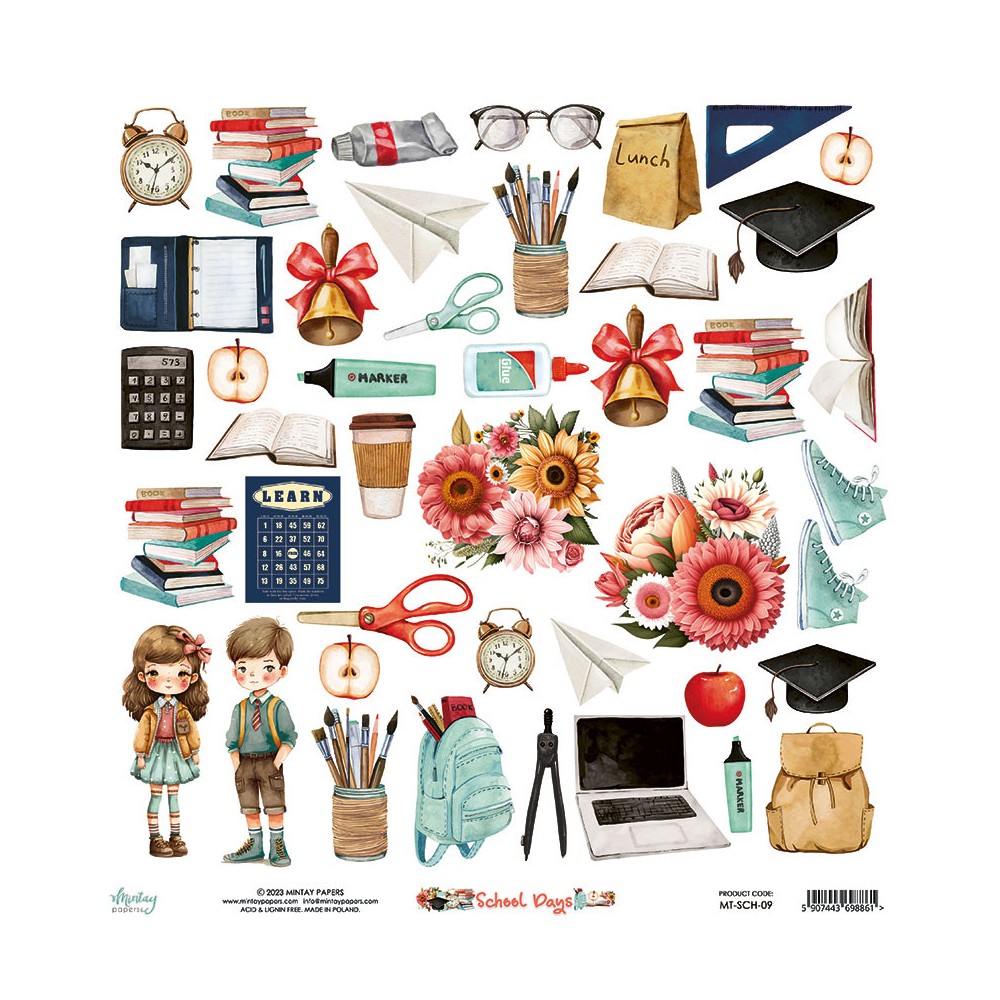 Set of scrapbooking papers 15,2 x 15,2 cm - Mintay - School Days