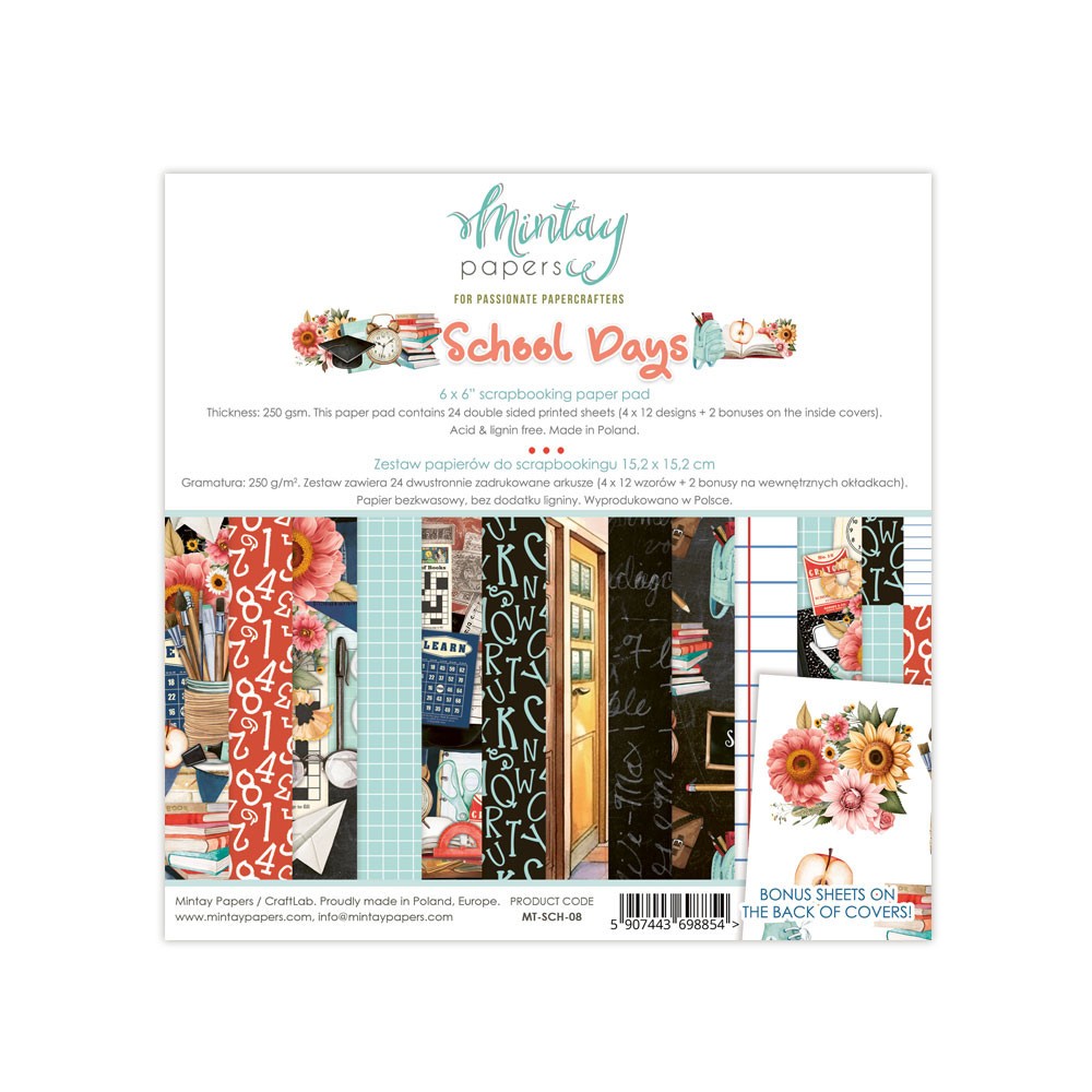 Set of scrapbooking papers 15,2 x 15,2 cm - Mintay - School Days