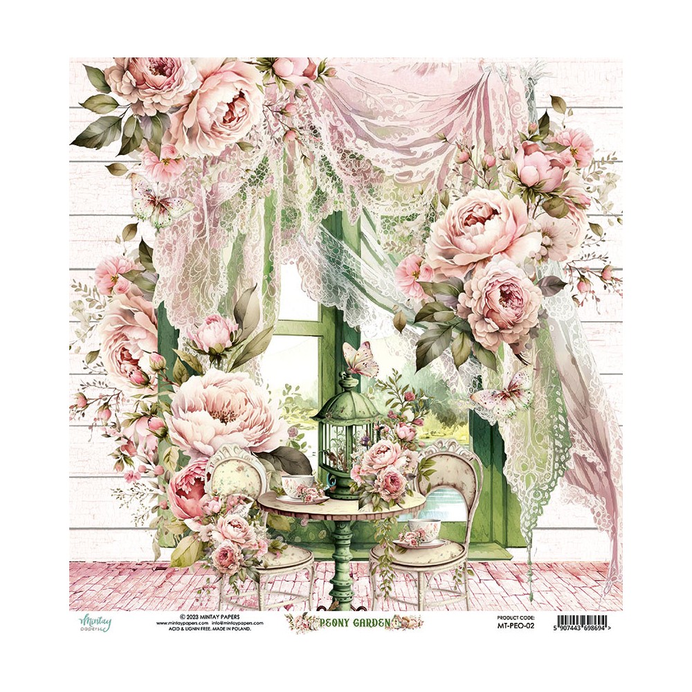 Papier do scrapbookingu 30,5 x 30,5 cm - Mintay - Peony Garden 02