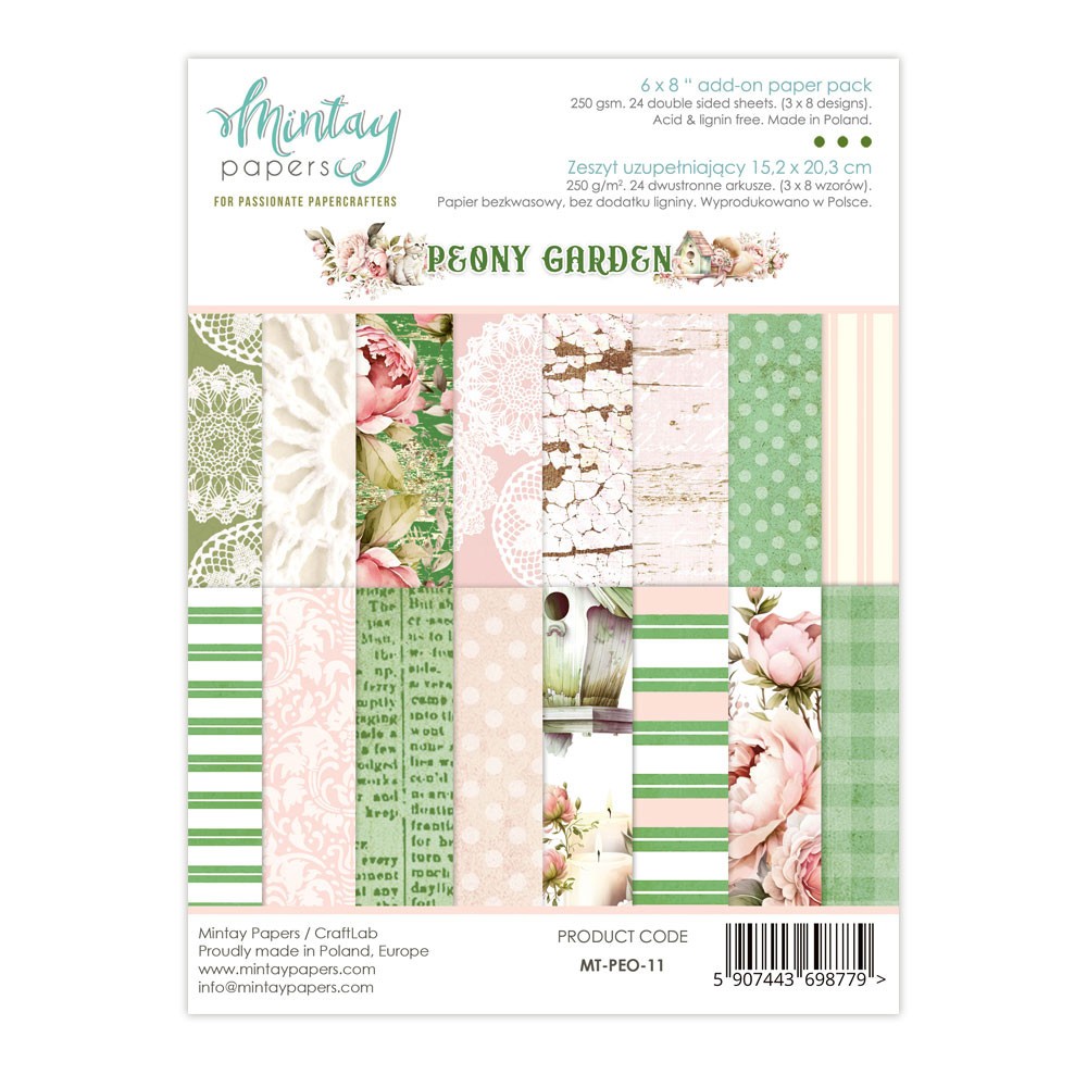 Zeszyt uzupełniający z papierami do scrapbookingu - Mintay - Peony Garden