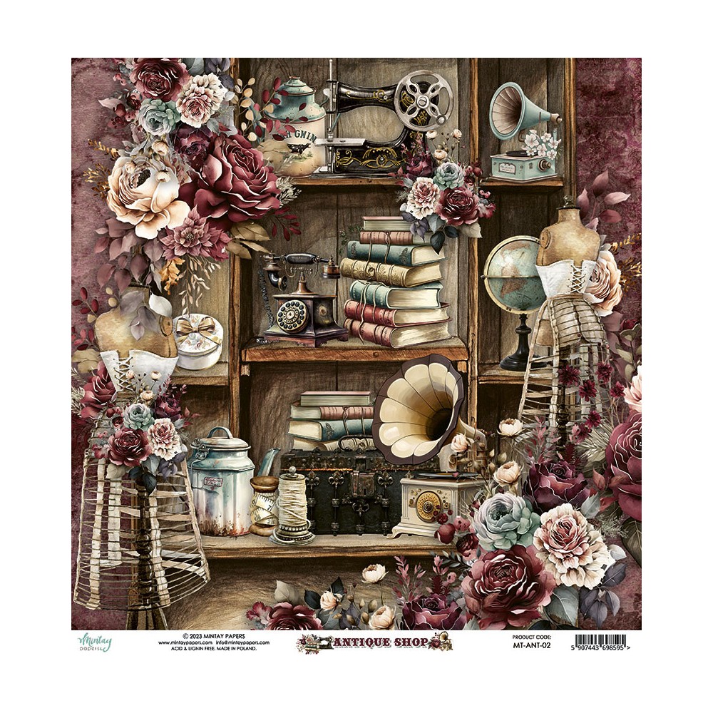 Scrapbooking paper 30,5 x 30,5 cm - Mintay - Antique Shop 02