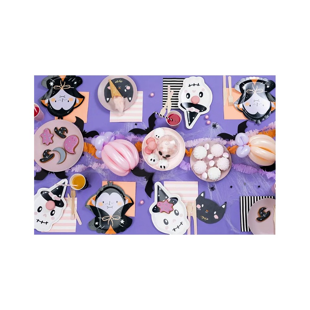 Skull paper plates - white, 6 pcs.