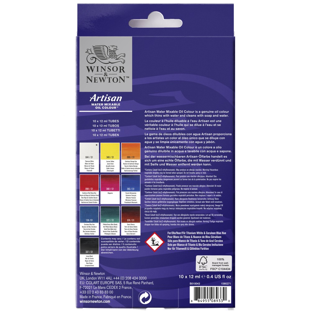 Zestaw farb olejnych Artisan - Winsor & Newton - 10 kolorów x 12 ml