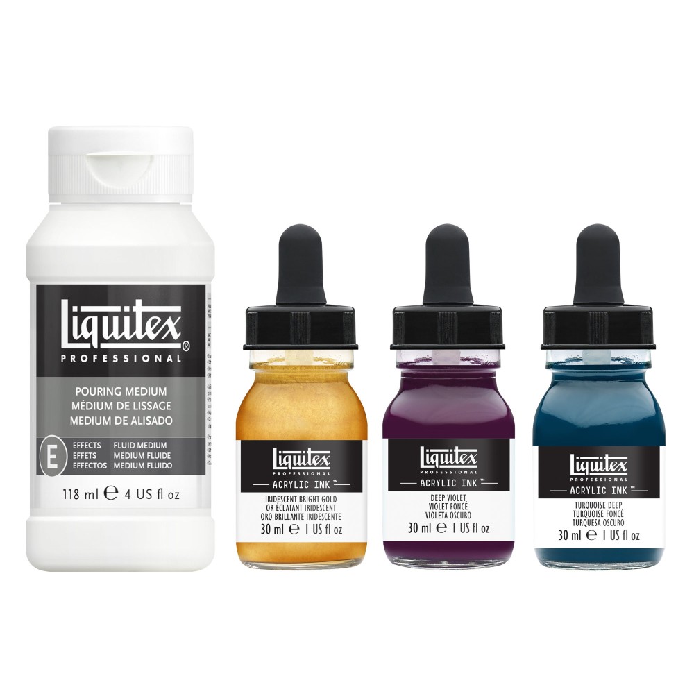 Zestaw tuszów akrylowych z medium do pouringu - Liquitex - Deep Colors, 3 x 30 ml