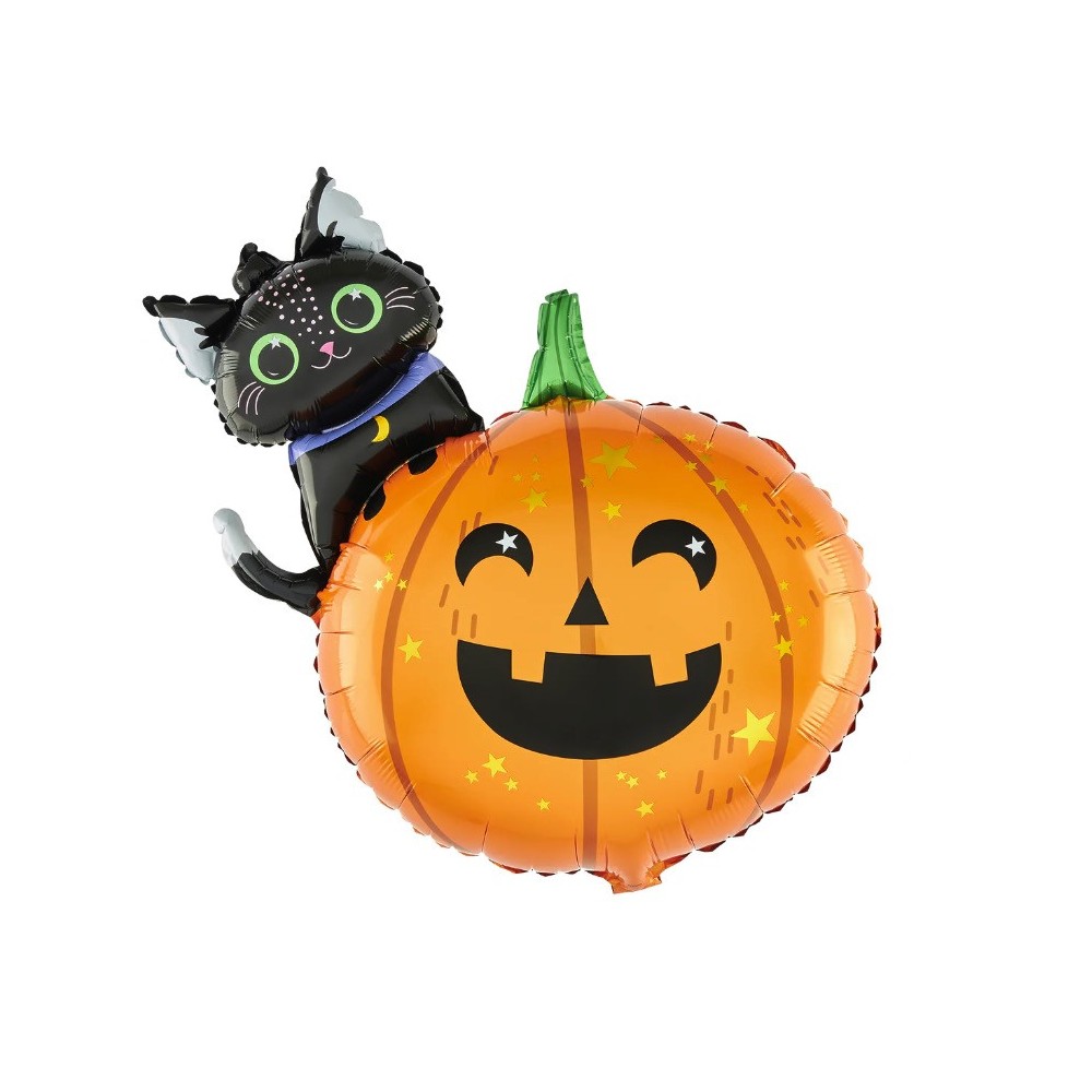 Balon foliowy na Halloween Dynia z Kotkiem - 69 x 84 cm