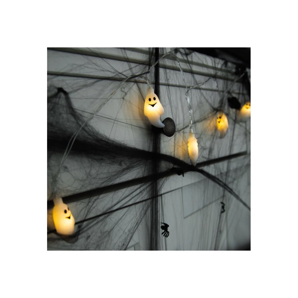 Lampki dekoracyjne na Halloween Duszki LED - białe, 2 m
