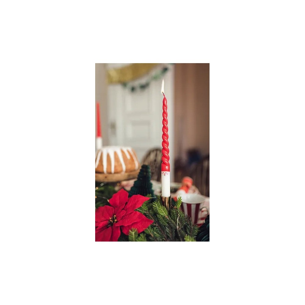 Świece świąteczne stożkowe Mikołaje - czerwone, 25 cm, 2 szt.