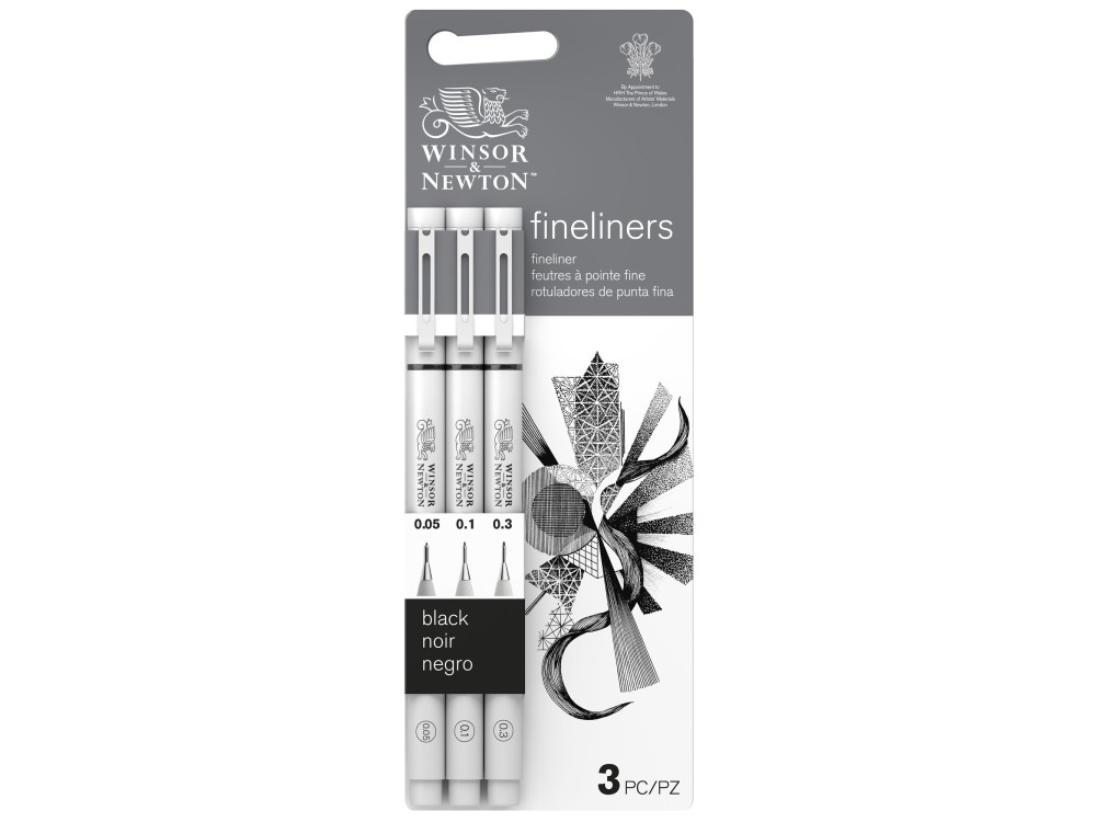 Set of fineliners - Winsor & Newton - Black, 3 pcs.