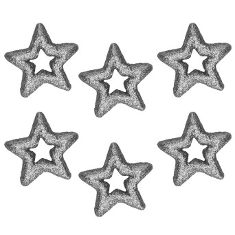 Glitter styrofoam stars - silver, 7,5 cm, 6 pcs.