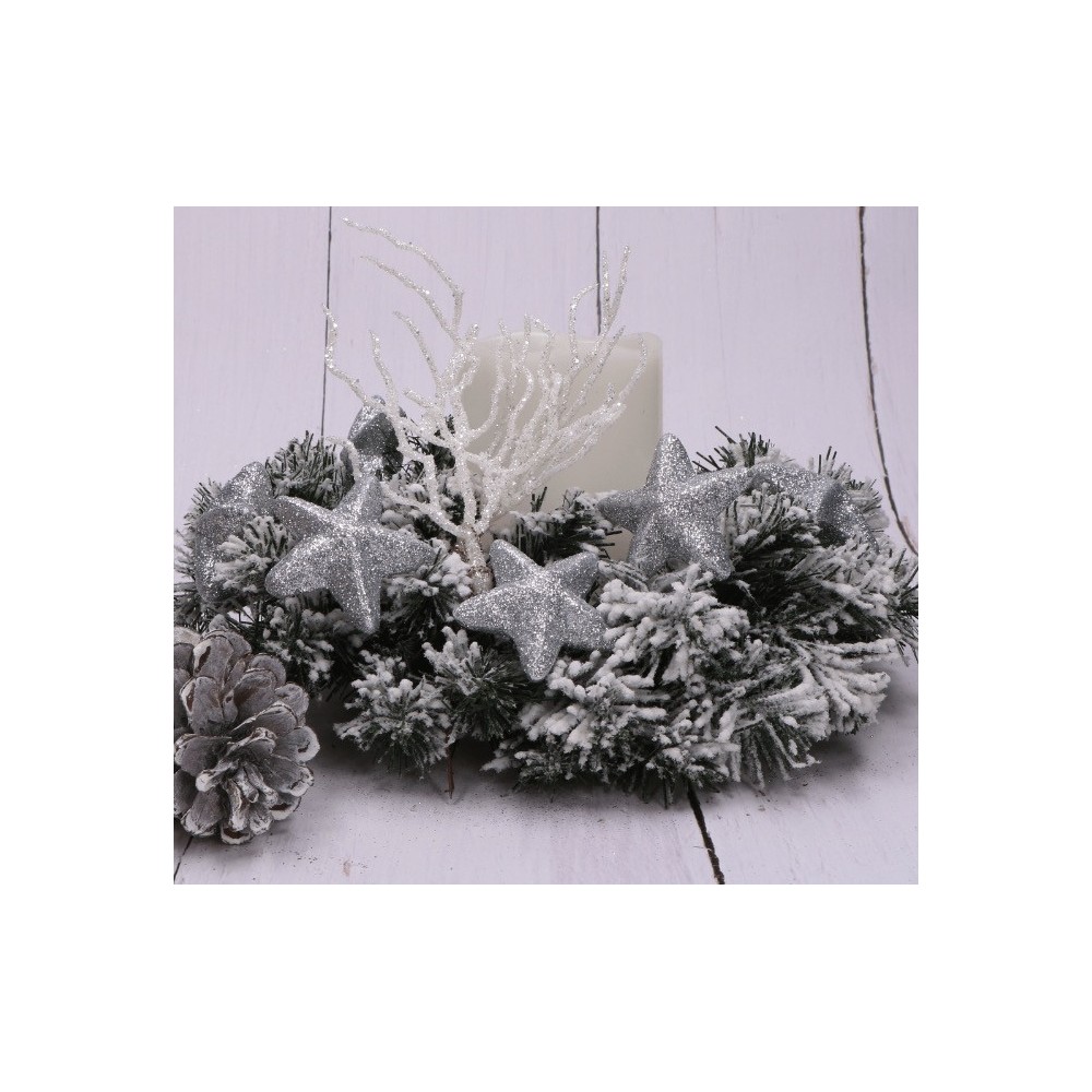 Glitter styrofoam stars - silver, 5 cm, 20 pcs.