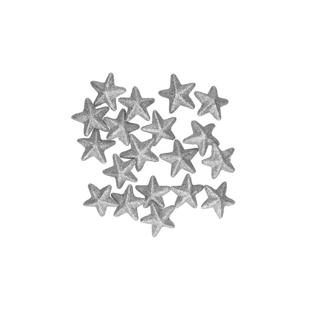 Glitter styrofoam stars - silver, 5 cm, 20 pcs.
