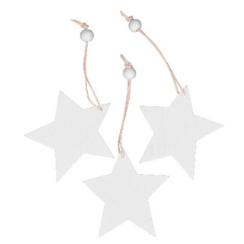 Wooden stars pendants - white, 7 cm, 3 pcs.