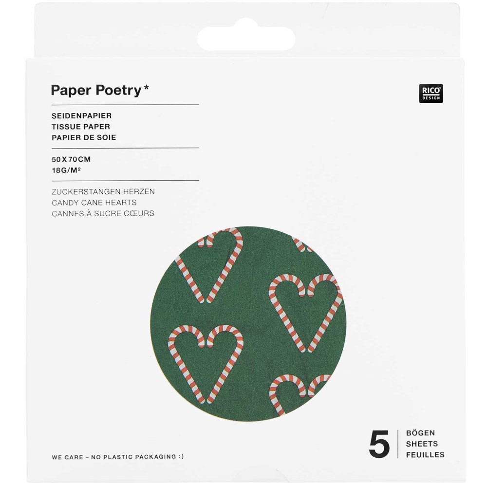 Gift wrapping tissue paper - Paper Poetry - Candy Cane Hearts, 5 pcs.