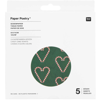 Gift wrapping tissue paper - Paper Poetry - Candy Cane Hearts, 5 pcs.
