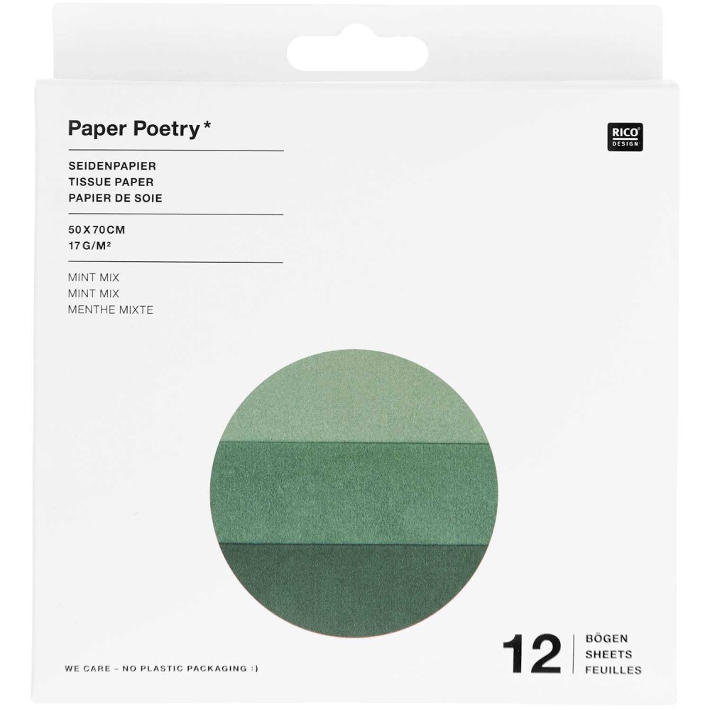 Bibuła do pakowania prezentów - Paper Poetry - miętowa, 12 szt.