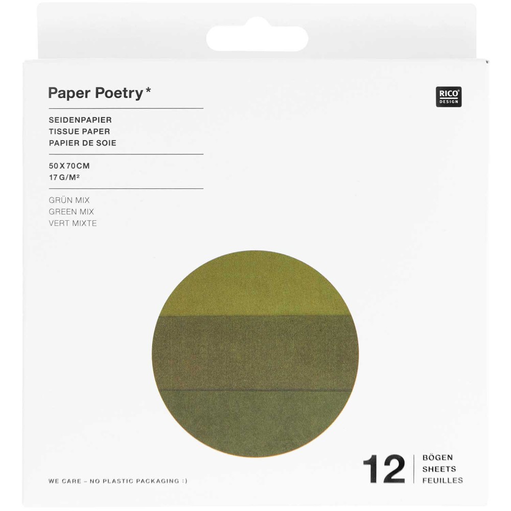 Bibuła do pakowania prezentów - Paper Poetry - zielona, 12 szt.