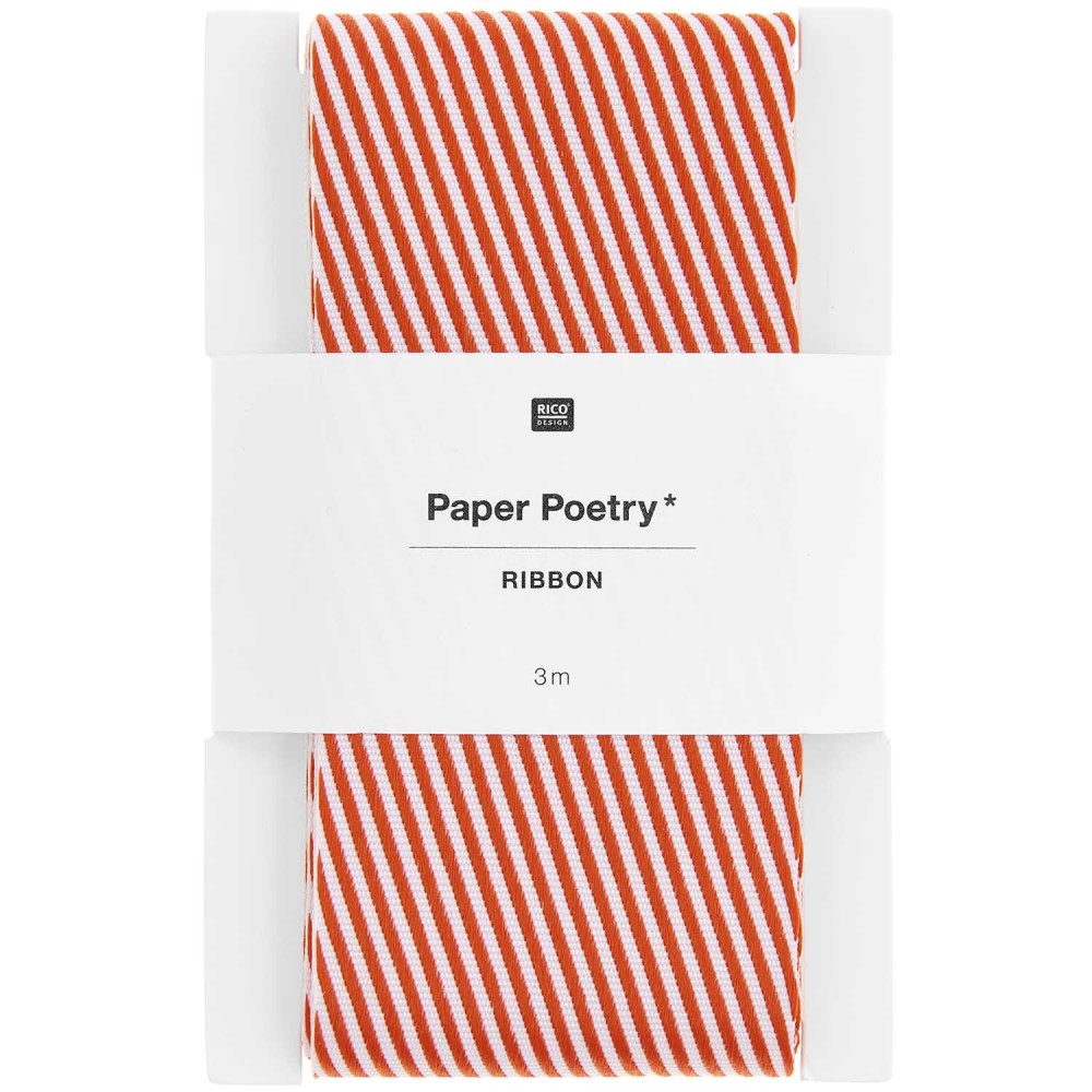 Woven ribbon, Diagonal Stripes - Paper Poetry - red and white, 5 cm x 3 m