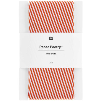 Wstążka tkana, Paski ukośne - Paper Poetry - czerwono-biała, 5 cm x 3 m