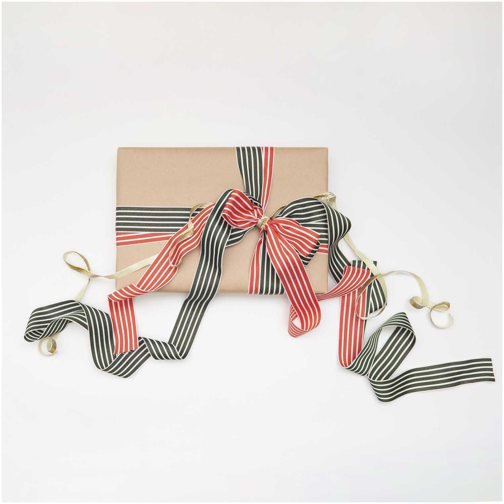 Wstążka tkana, Paski - Paper Poetry - czerwono-beżowa, 3,8 cm x 3 m