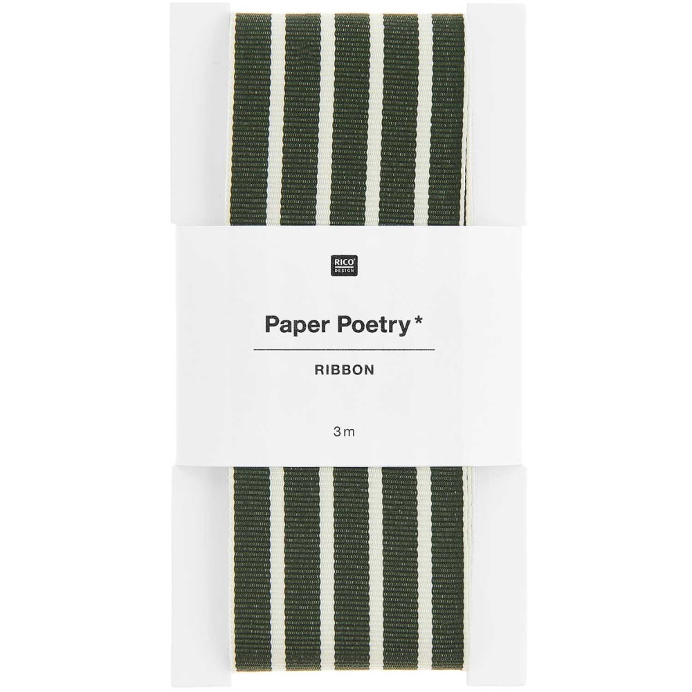 Wstążka tkana, Paski - Paper Poetry - zielono-beżowa, 3,8 cm x 3 m
