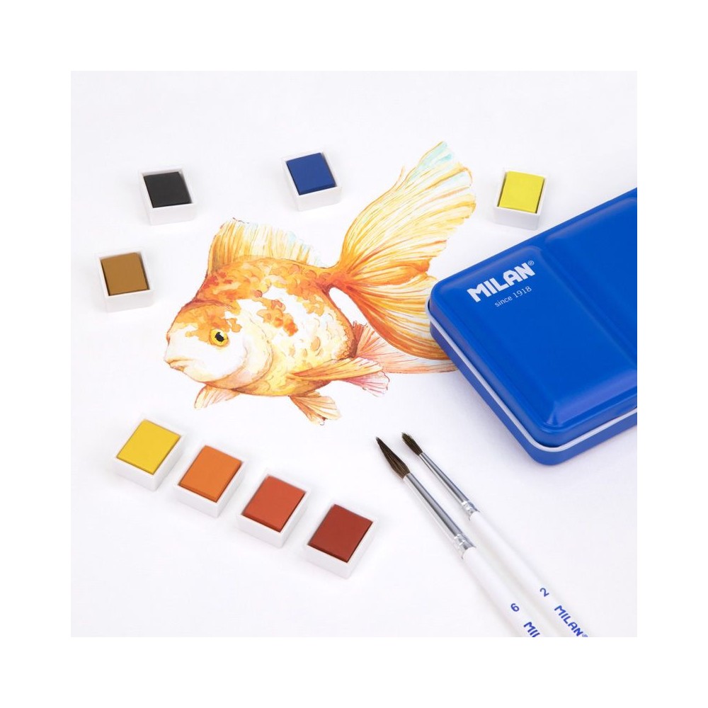 Metal case for watercolor paints in half pans - Milan - blue, 24 slots