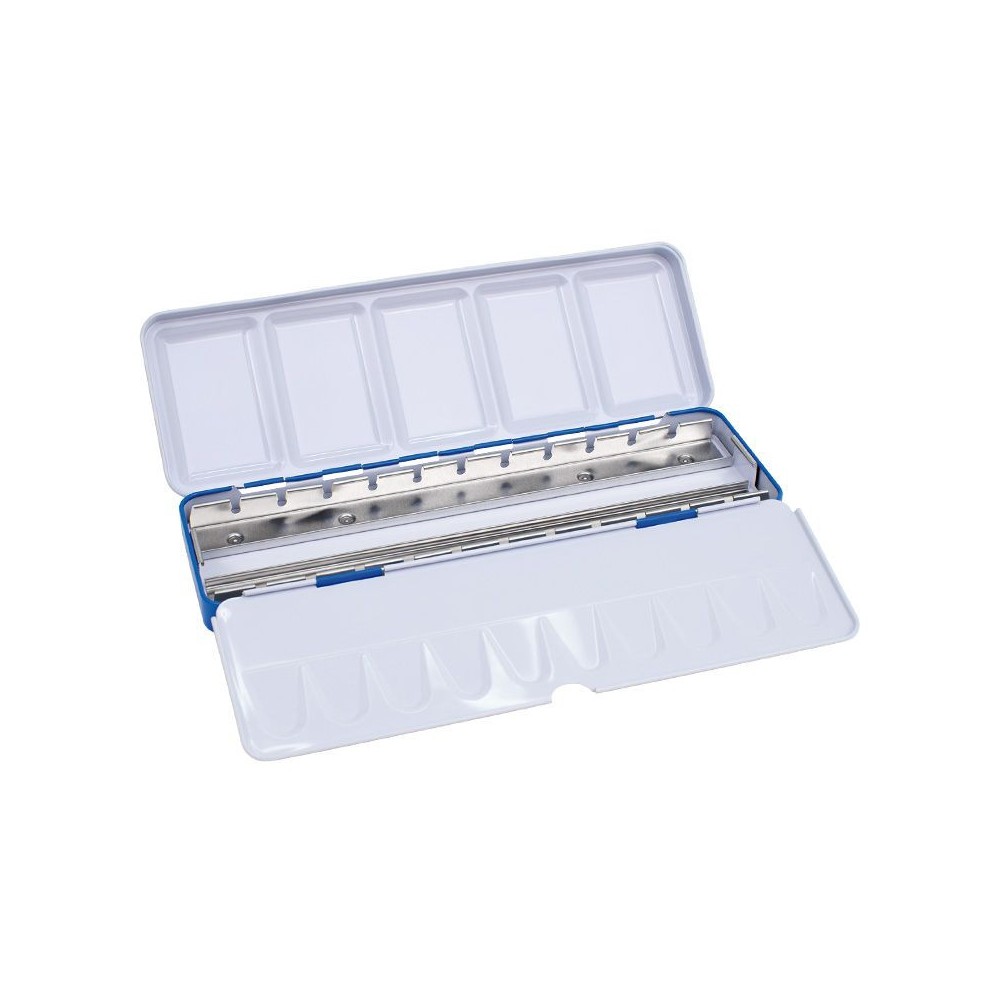 Metal case for watercolor paints in half pans - Milan - blue, 24 slots