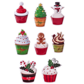 Naklejki wypukłe puffy Świąteczne Muffinki - DpCraft - 8 szt.