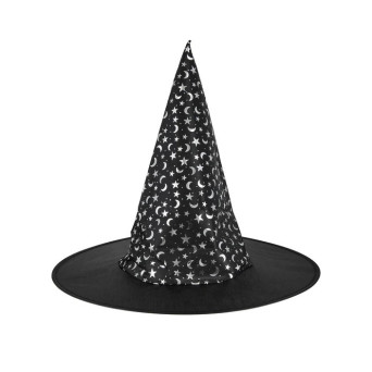 Witch hat with Stars and Moon print - black, 38 x 32 cm