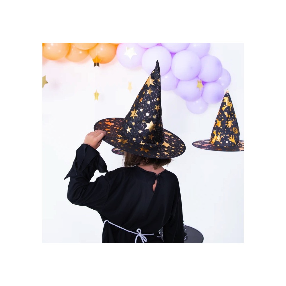 Witch hat with Stars print - black, 38 x 32 cm