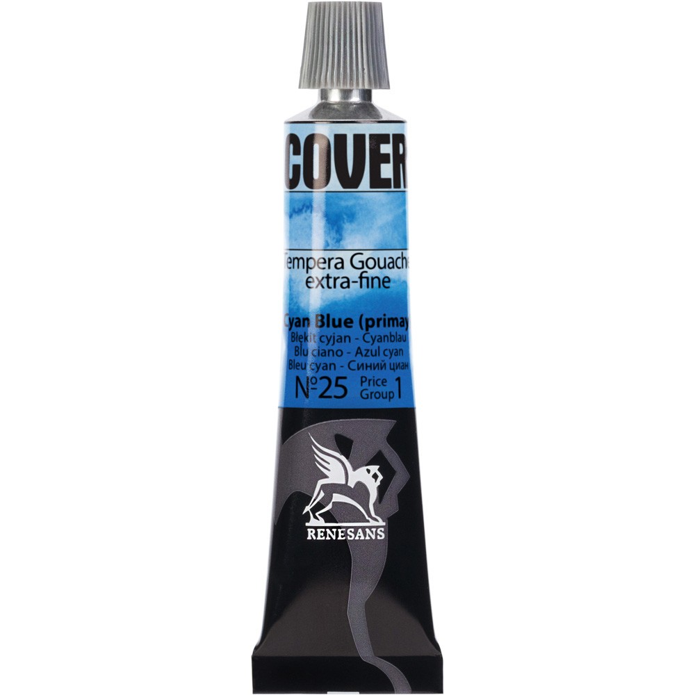 Tempera Gouache Cover - Renesans - 25, Cyan Blue Primary, 20 ml