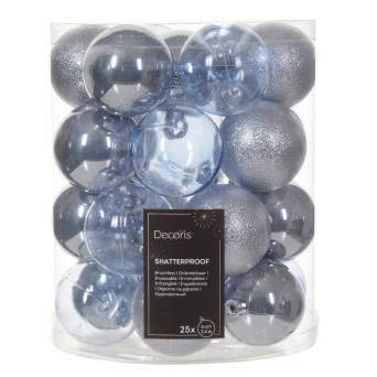 Shatterproof baubles - hazy blue, 6 cm, 25 pcs.