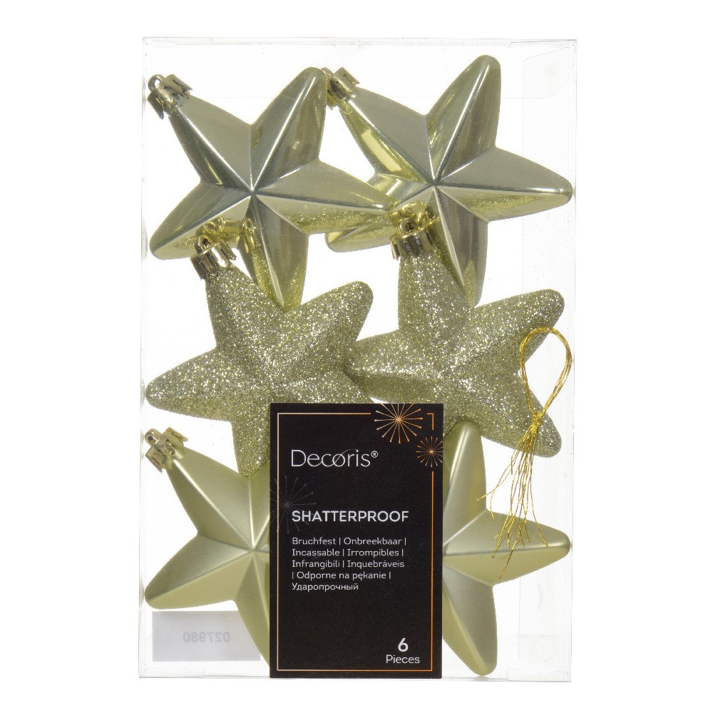 Shatterproof star baubles - pistachio, 7,5 cm, 6 pcs.