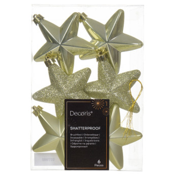 Shatterproof star baubles - pistachio, 7,5 cm, 6 pcs.