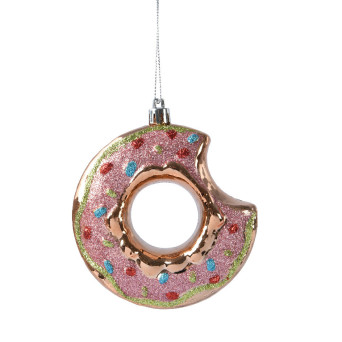 Zawieszka choinkowa nietłukąca Donut - różowy, 10,2 x 10,8 cm
